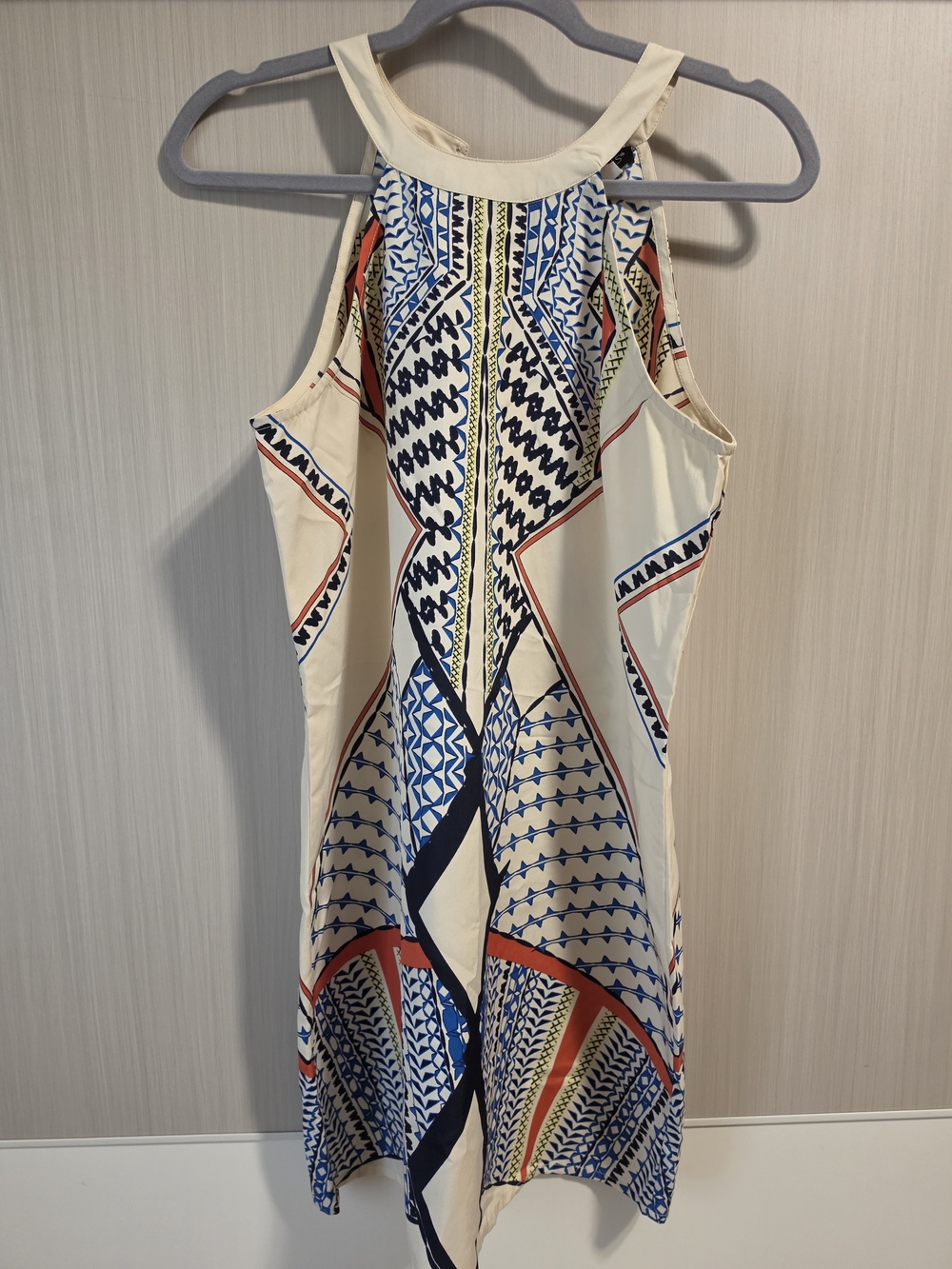 Sleeveless Cream Tribal Print Halter Dress